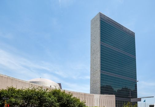 NEW YORK, USA - Jun 01, 2014: United Nations Building in New York is the headquarters of the United Nations organization.