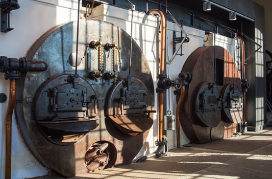 View of coffee roaster, the furnace of old Italian industry in Trieste