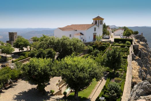 The narrow streets, white houses and medieval castle of Marvao in Portugal