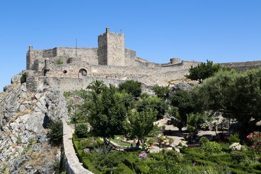 The narrow streets, white houses and medieval castle of Marvao in Portugal