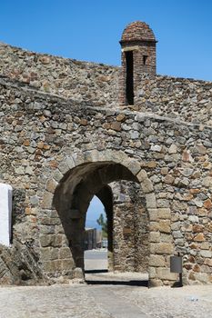 The narrow streets, white houses and medieval castle of Marvao in Portugal