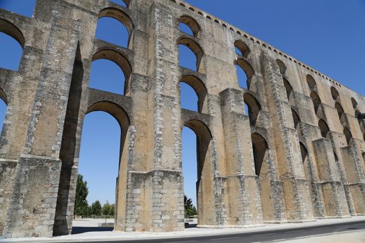 The arches of the Roman Aqueduct Aqueduto da Amoreira in Elvas in Portugal