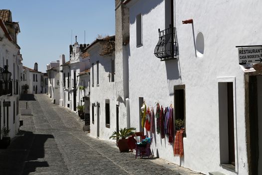 The Medieval Fortress of Monsaraz with the typical white narrow streets
