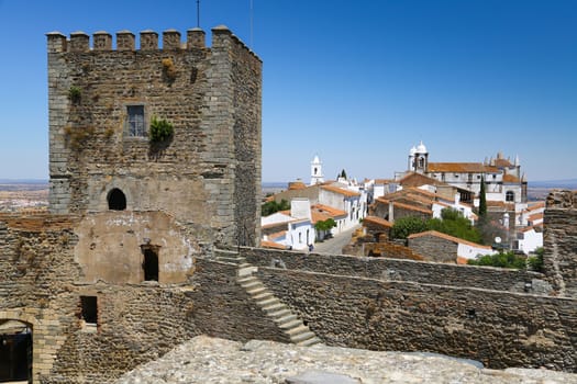 The Medieval Fortress of Monsaraz with the typical white narrow streets
