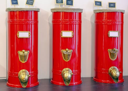 View of three retro coffee vending machine
