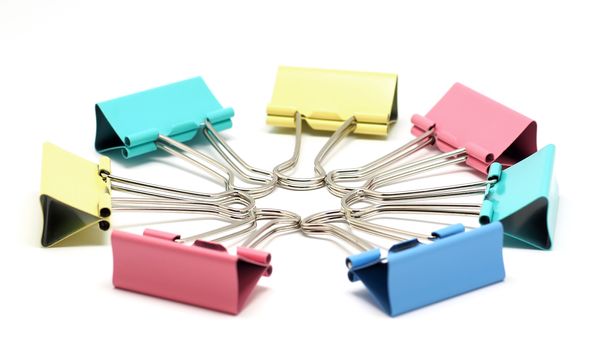 colorful  binder clip isolated on white background 