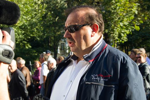 Moscow, Russia - September 21, 2014. Politician Gennady Gudkov Peace March in Moscow against war with Ukraine