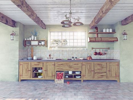 beautiful old-style kitchen interior. 3D concept