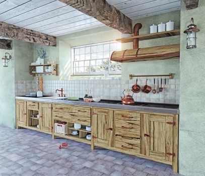 beautiful old-style kitchen interior. 3D concept