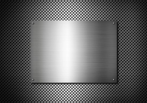 Silver Metal texture plate with screws on a aluminium grid background