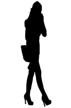 Silhouette of a woman with miniskirt and bag goes and is calling on.