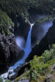 Rjukanfossen waterfall in Norway seen from above