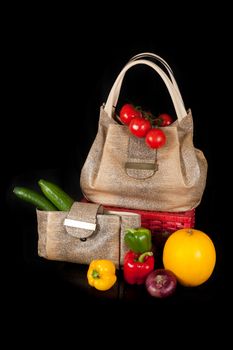 Modern fashion woman bag with vegetables