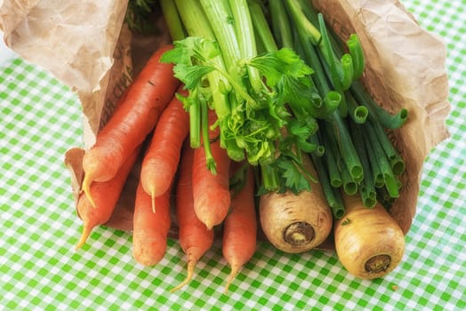 open paper bag of produce