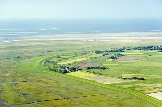 Aerial view from the Schleswig-Holstein Wadden Sea National Park in Germany