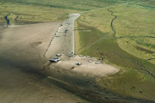 Aerial view from the Schleswig-Holstein Wadden Sea National Park in Germany