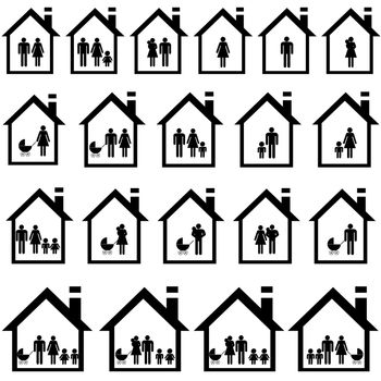 Pictograms of families in houses