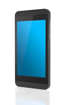 new Smartphone with blue blank screen on white background