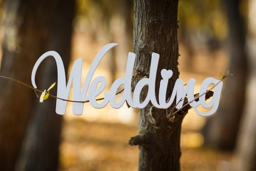 word wedding on a beautiful blurred background