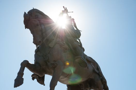 Caval ��d Bronz in a beautiful perspective in a sunny day in Turin, Italy