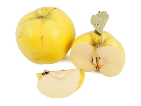 yellow quinces isolated on white background, studio shot