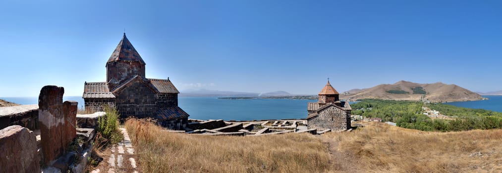 The Sevan temple complex on the peninsula of the Lake Sevan, Armenia.