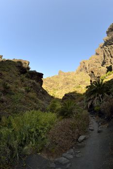 walk throuh the Masca canyon, Tenerife, Spain. beautiful and steep gorge. Fisheye lens