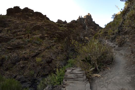 walk throuh the Masca canyon, Tenerife, Spain. beautiful and steep gorge. Fisheye lens