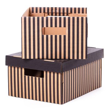 Package, delivery. Few striped boxes on a white background