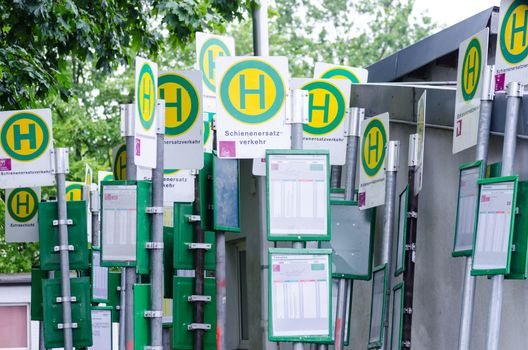 Storage space of several stop signs for the public transport network can