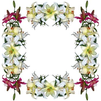 Beautiful floral border. Photo frame  with lilies.