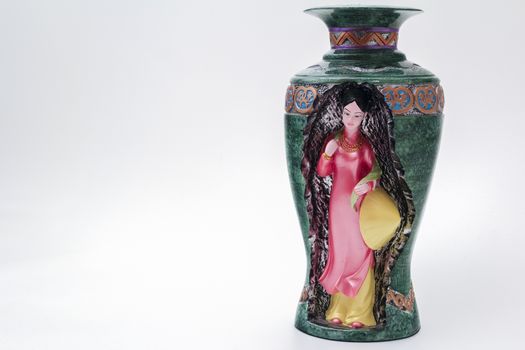 Vase with carved bas-relief of Vietnamese girls