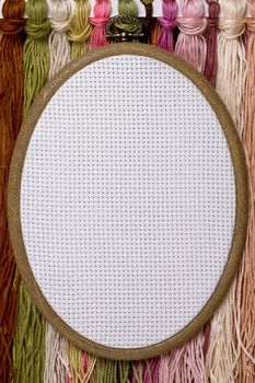 Oval tambour for cross stitch on sacking