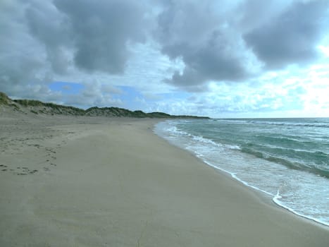 Te beach on a cloudy day.