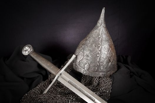 Armour of the medieval knight. Metal protection of the soldier against the weapon of the opponent