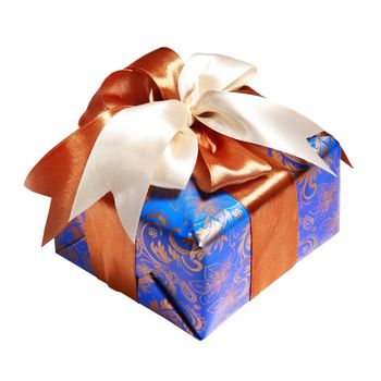 gift packing tied by ribbon, isolated on white with path