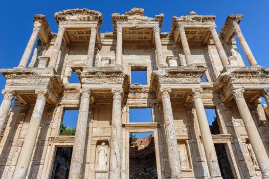 Facade of ancient Celsius Library in Ephesus, Turkey