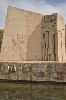 One of the scultures of the monument to the Discovery of America in the Gardens of Discovery Plaza de Colon in Madrid, Spain. It is a work of Vaquero Turcios, a painter, sculptor and architect Spanish.