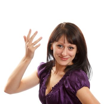 A beautiful brunette shoving her golden wedding ring