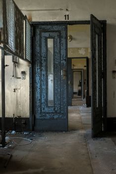 Large industrial door in a factory closeup