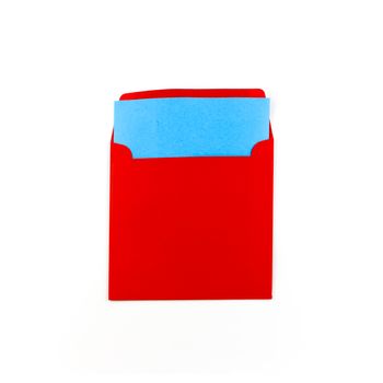 red envelope with blue note on a white background