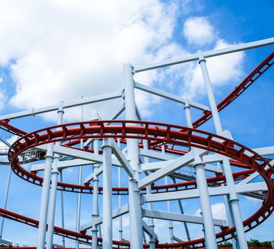 Rollercoaster ride with sky at theme park