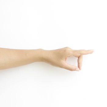 asia woman  hands hold sign on a white background