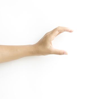 asia woman  hands hold sign on a white background