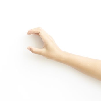 asia woman  hands hold sign on a white background