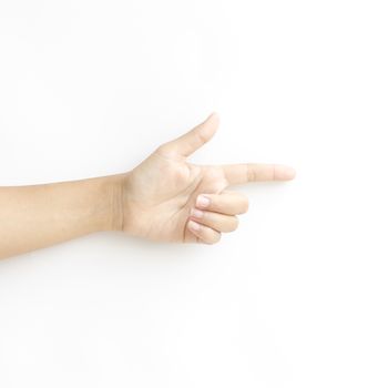 asia woman  hands hold sign on a white background