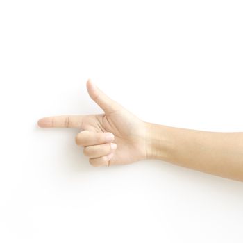 asia woman  hands hold sign on a white background