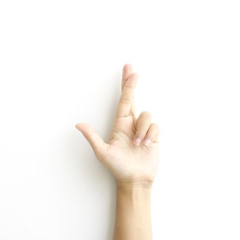 asia woman  hands hold sign on a white background