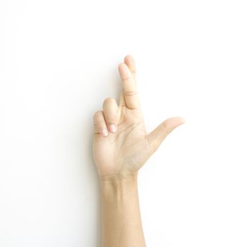 asia woman  hands hold sign on a white background