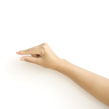 asia woman  hands hold sign on a white background